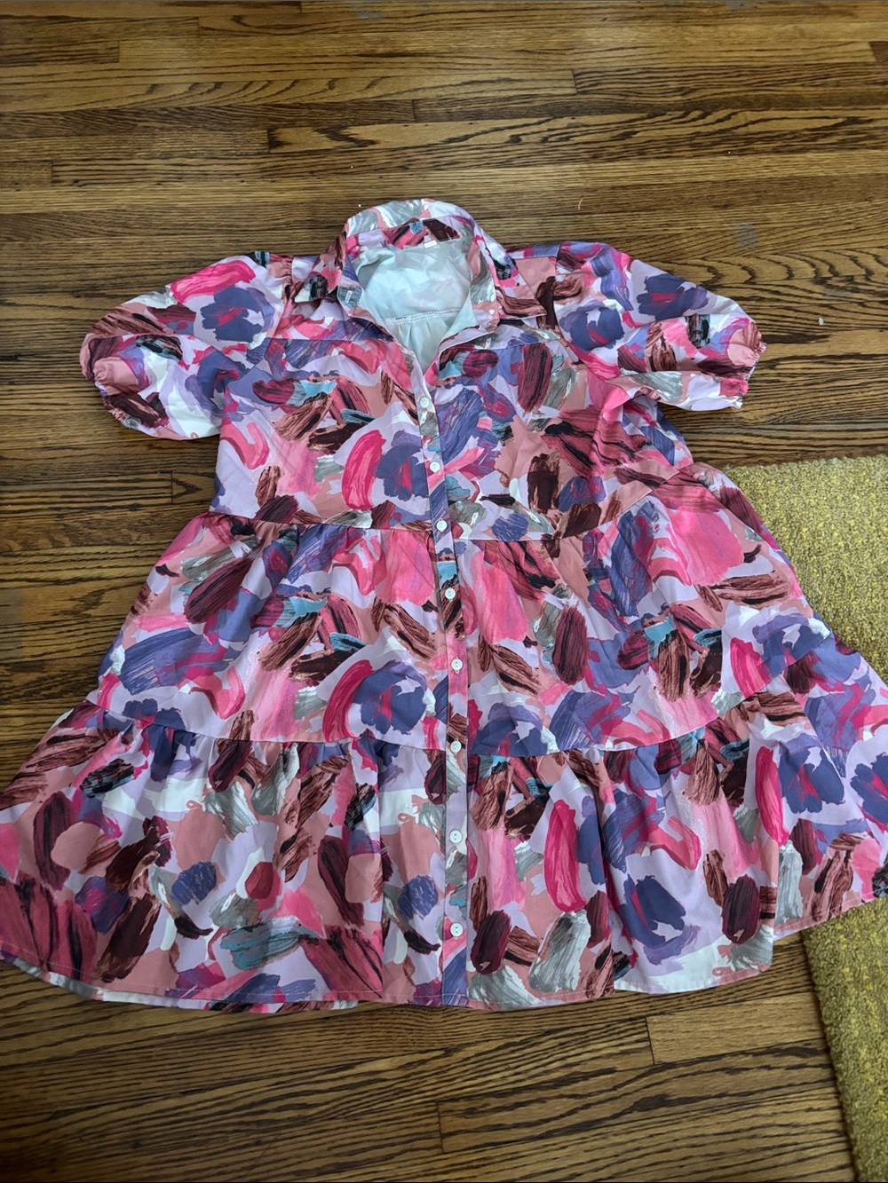 Pink Abstract Print Button-Front Tiered Dress - Picture 1 of 3